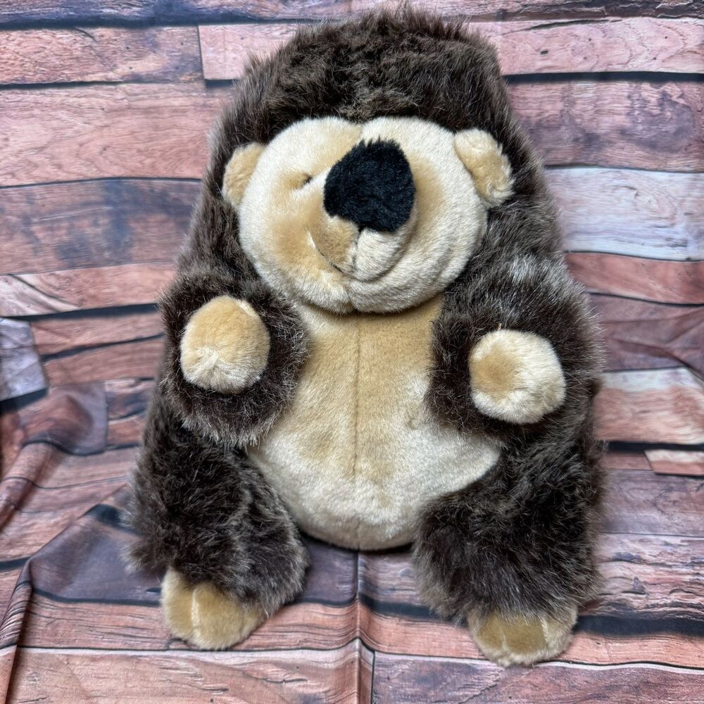 Toys R Us Hedgehog Plush 10" 2010 Brown Tan Stuffed Animal Toy Sitting Soft